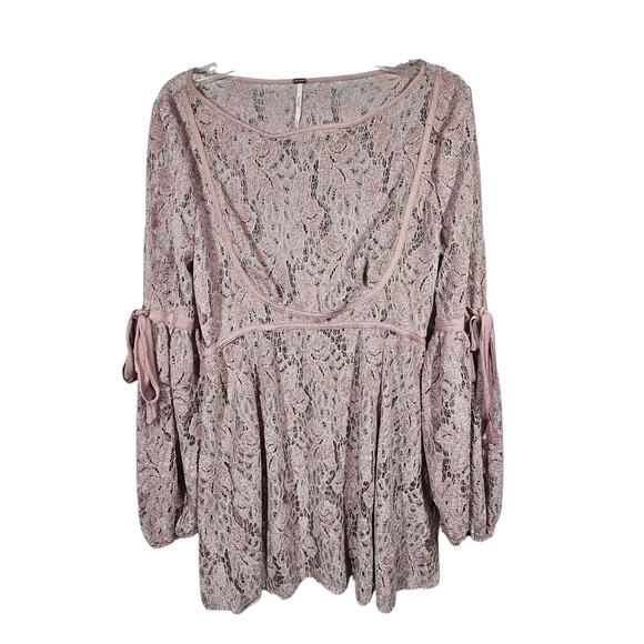 Free People Ruby Crochet Lace Mini Dress Mauve Size S * Dress ONLY - No Slip! - Picture 3 of 13